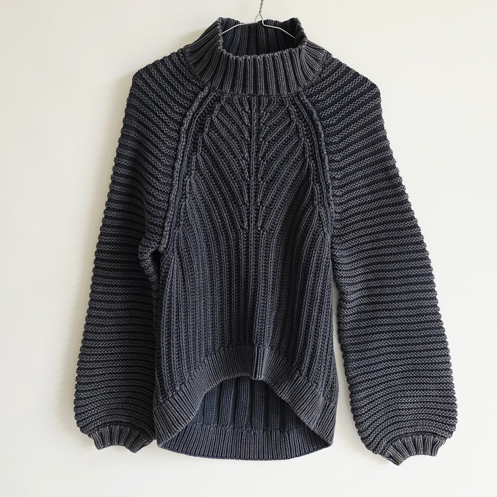 Bohme Cotton Grey Charcoal Chunky Knit Balloon Sleeves Sweater Women's Size S